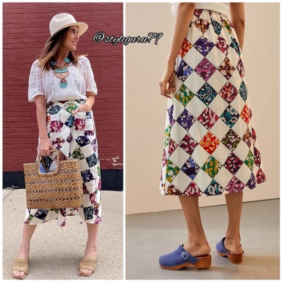 Anthropologie Tiny Carleen Patchwork Quilt Pattern Midi Skirt NWT SIZE XS - Picture 1 of 16